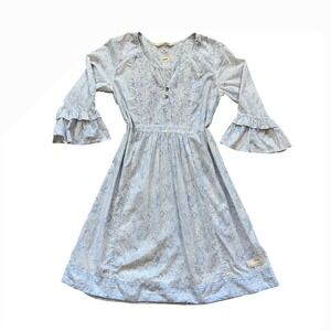Odd Molly Cottage core blue white ruffle longsleeve‎ mini dress paisley cotton 1